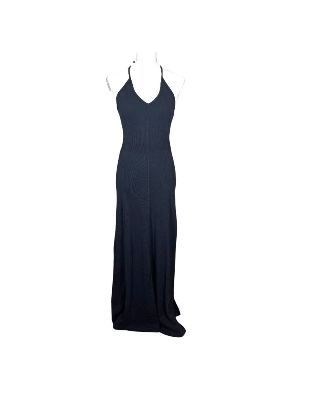 Hard Tail Black Ribbed Halter Column Maxi Dress Medium